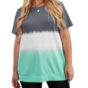 GRAY, WHITE & GREEN TIE-DYE COLOR BLOCK PLUS SIZE TEE SIZE 1X 14-16